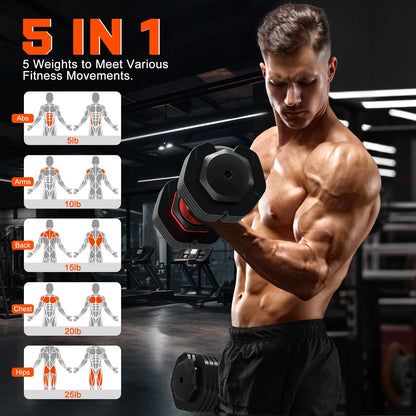 50Lb(25Lb*2) 5 in 1 Adjustable Dumbbells 25LB Set of 2 Adjustable Free Weights Plates and Rack - Hand Weights for Women and Men - Adjust Weight for Home Gym Full Body Workout Fitness